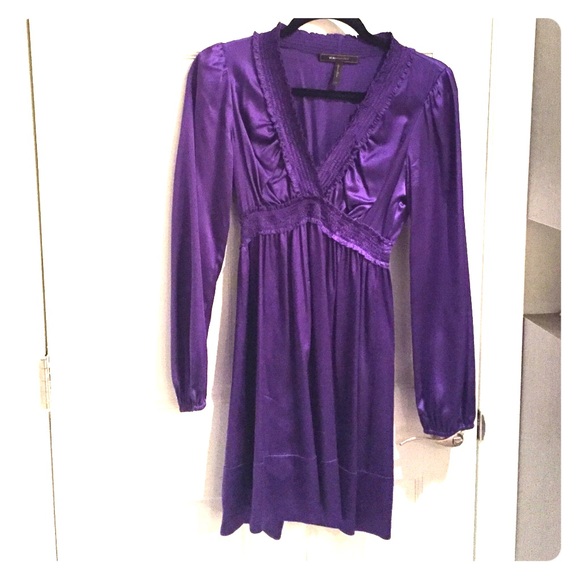 BCBG long sleeve purple silk dress