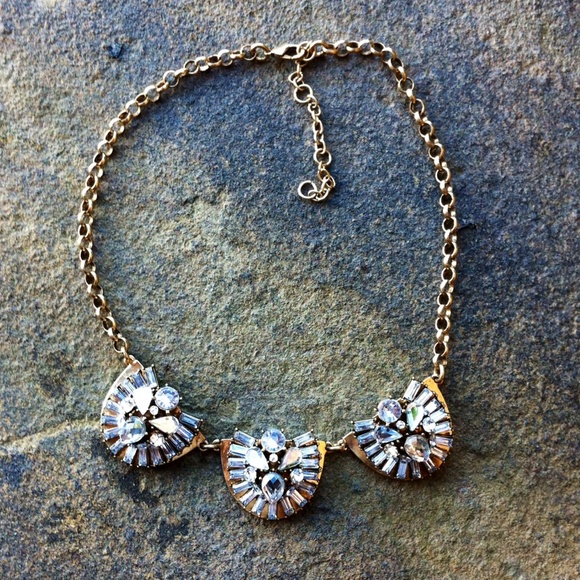 Art Deco Clear Crystal Cluster Necklace - Picture 3 of 4