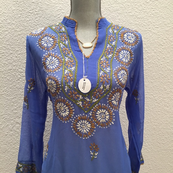 Sheer hand embroidered tunic (handmade in India) - Picture 2 of 4