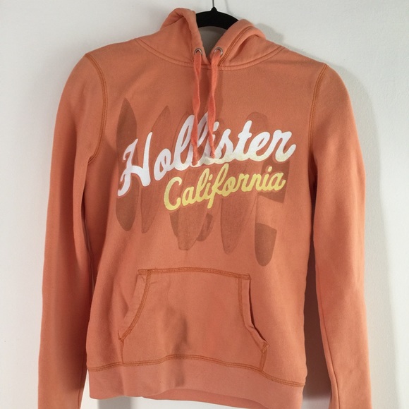Orange Graphic Hollister Hoodie - Size Large