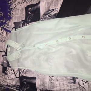 Mint green blouse with beaded collar