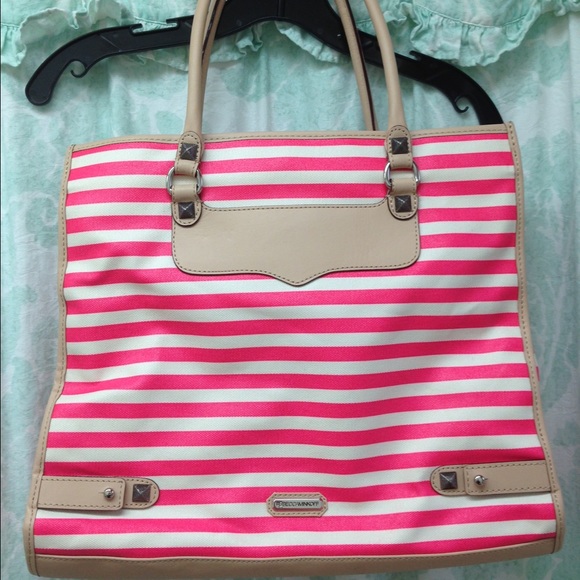 NWT Rebecca Minkoff neon pink striped tote