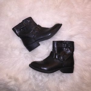 Black buckle ankle boots