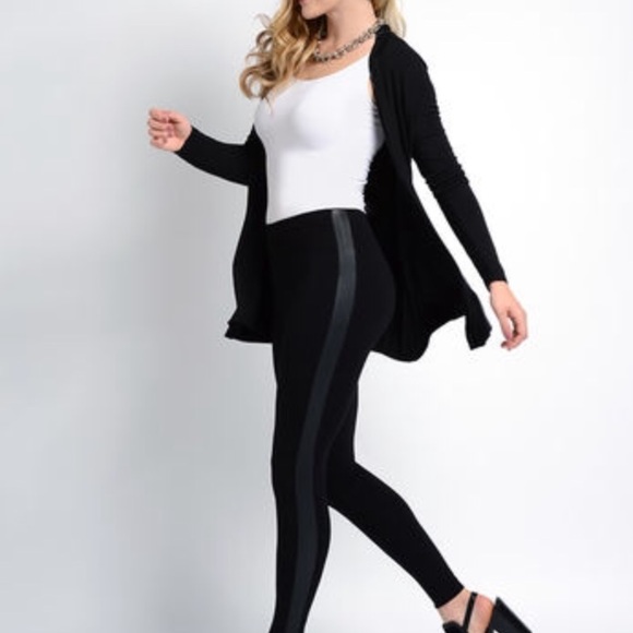 Lysse Pants - Lysse || Black Ponte Velvet Tuxedo Stripe Legging