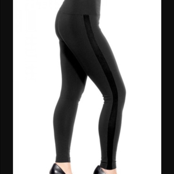 Lysse || Black Ponte Velvet Tuxedo Stripe Legging - Picture 2 of 3