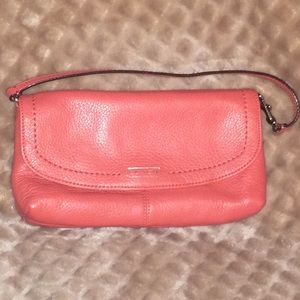 Large coral Coach wristlet
