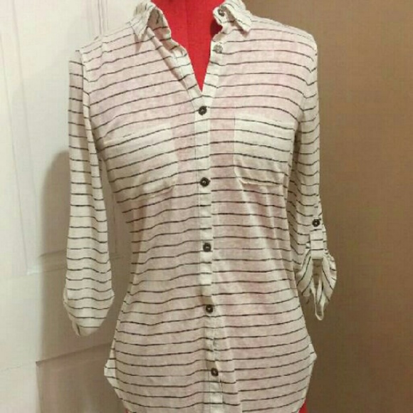 Black Striped Button Up Collared Shirt