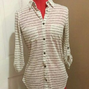 Black Striped Button Up Collared Shirt