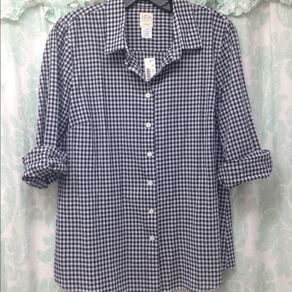 J. Crew navy gingham perfect shirt size 12P