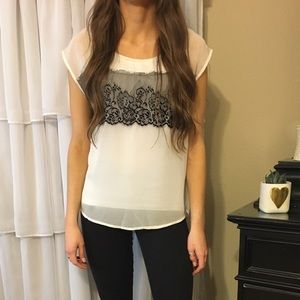 White & Black Laced Blouse