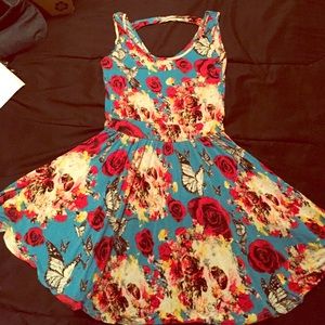 Blue skull floral dress