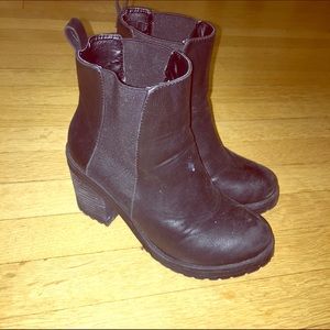 Thick chunky black heeled combat boots