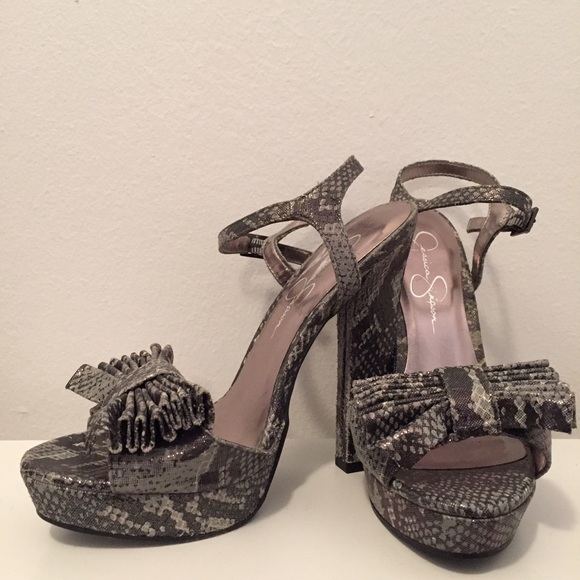 Jessica Simpson Strappy Bow Gray Sandal High Heels - Picture 2 of 4