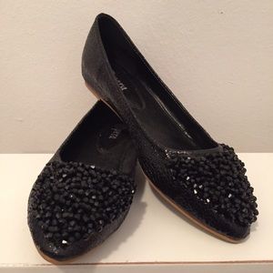 Black Sparkle Shiny Rhinestone Pointed Wedge Flats