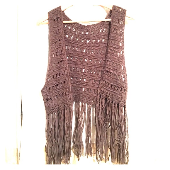 EUC Boho Fringe Vest-Black Poppy