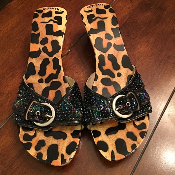 Woodies leopard and black sequin shoes