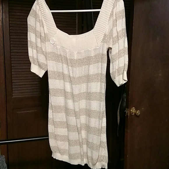 Cream and gold sparkle knit top