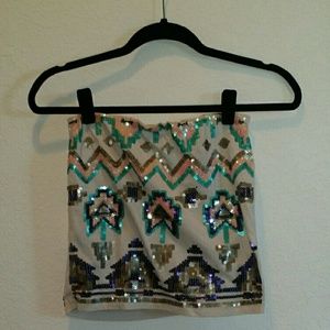 Sequined Aztec Coral Mint Skirt