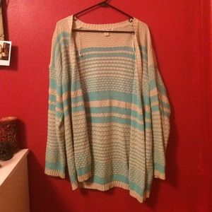 Cream and Teal Striped Cardigan