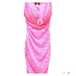Bright pink ruched tube dress