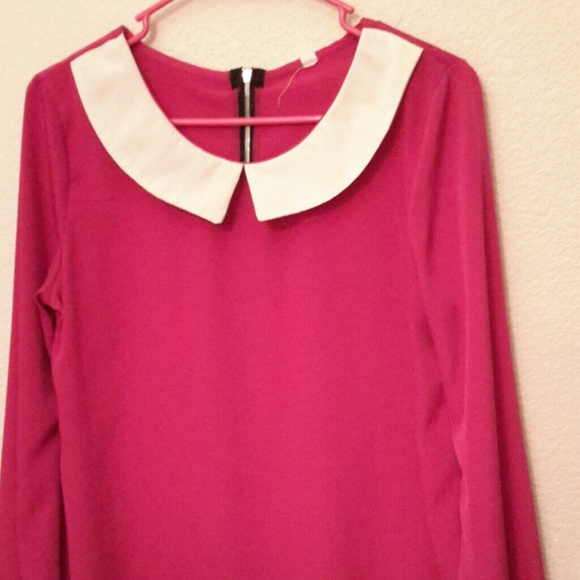 Fuscia Peter pan long sleeves zipper back - Picture 2 of 3