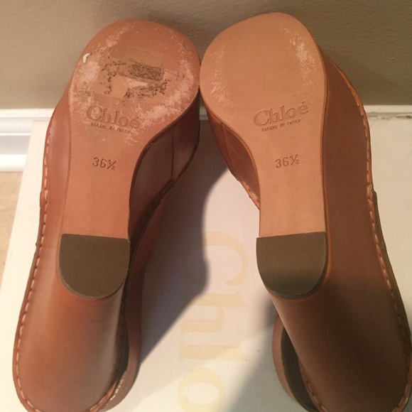 Chloe Brown Leather Crisscross Wedges 36.5 - Picture 4 of 4