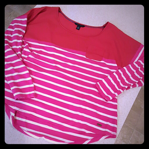 Tommy Hilfiger Top Red, Pink, & White. Size Large