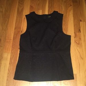 Navy J. Crew Jacquard Structured Peplum Top