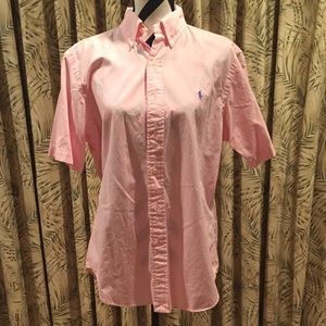 Men's pink polo with blue horse