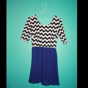 Black & Blue zig zag stripes, open back