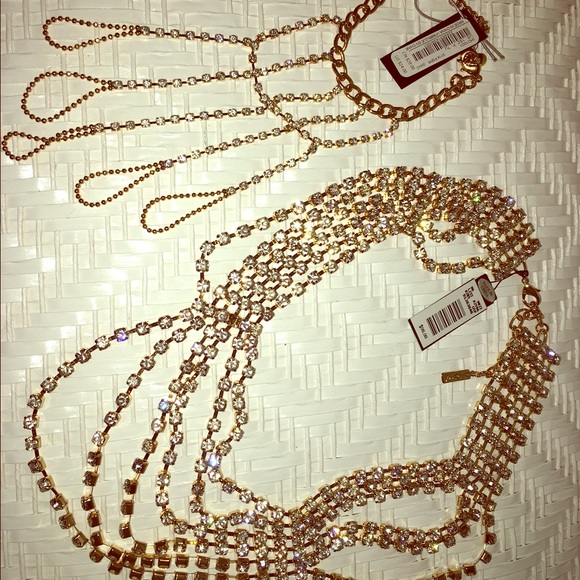 Cache gold rhinestone necklace and bracelet set!