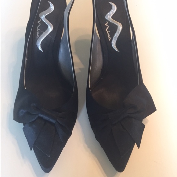 Nina Bow Satin Black Heels