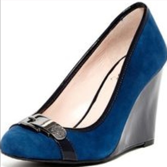 Vince Camuto Blue Suede buckle shoes.