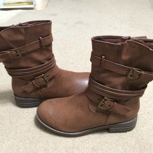 Brown combat boots