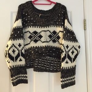 Free People Cropped Fair Isle Snow Flake Sweater S