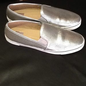 Silver metallic slip on sneakers