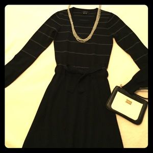 Black and gray striped sweater dress