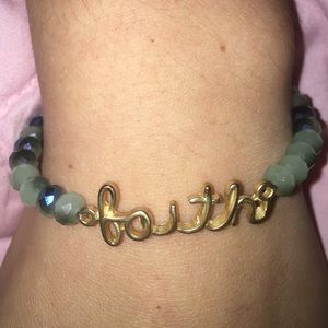 Blueish green beaded "FAITH" bracelet