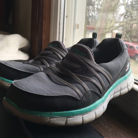 Grey and teal sketchers sneakers! Like new!