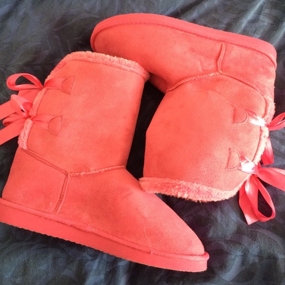 Rue 21 - hot pink boots with ribbon