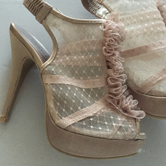 Tan/nude lace ankle heels