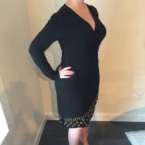 Michael Kors Black Long Sleeve W Gold Detail Dress