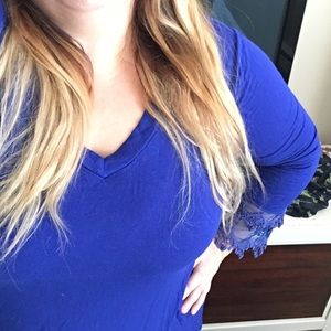 Royal blue tunic with lacy sleeves
