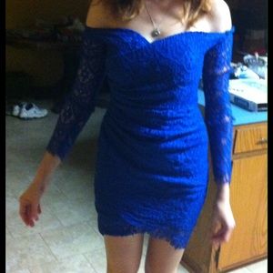 Blue long sleeve lace dress