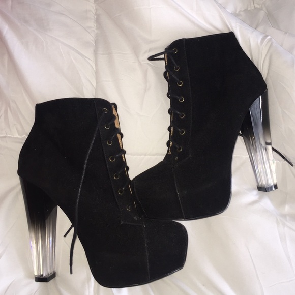 Black suede loveculture booties clear heel