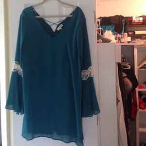 Umgee Teal Bell Sleeve Dress