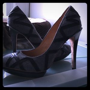 L.A.M.B. Grey and Black Platform Heels