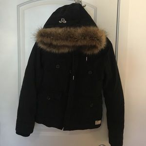 TNA Military Jacket- black winter fur lined jacket