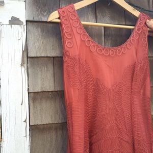 Long coral embroidered dress