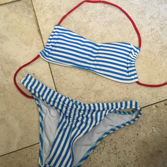 Nautical bandeau Bikini Set Blue Stripes - Picture 1 of 3